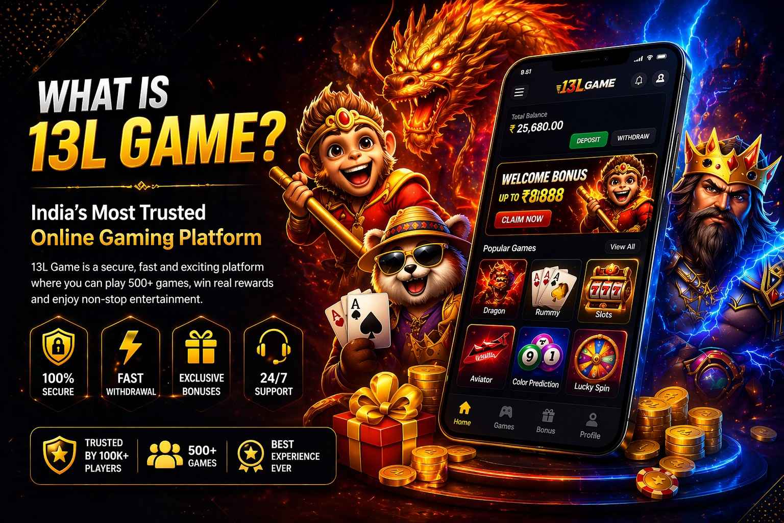 About 13L Game Guide banner showing official access support, login help, registration guidance, and platform navigation