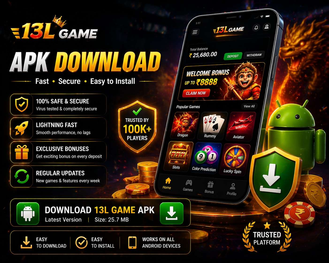 13L Game APK download banner showing Android app access