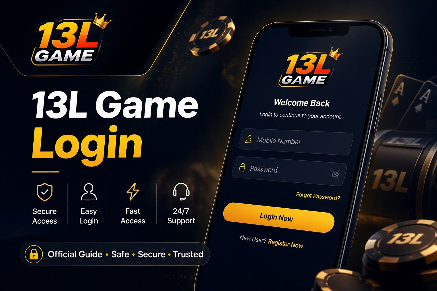 How to login in 13L Game step by step banner showing mobile sign in guide