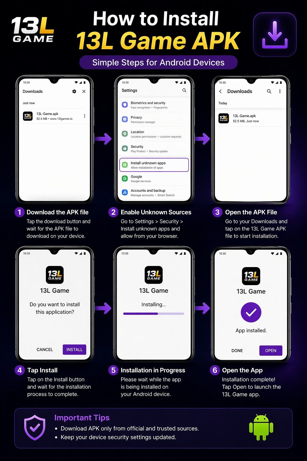 13L Game APK installation steps on Android device
